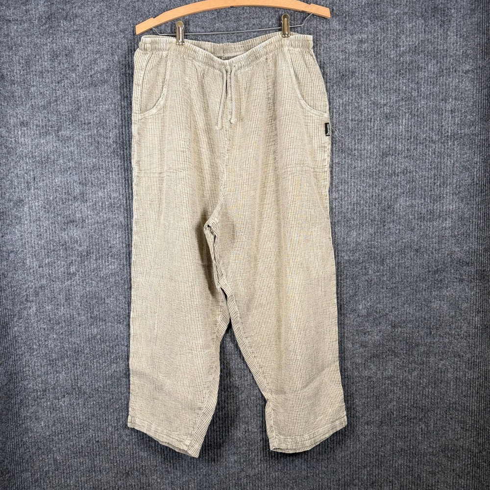 Vintage Ezze Wear Cotton Pants L Lagenlook Striped Pull On Canada Boho Cropped